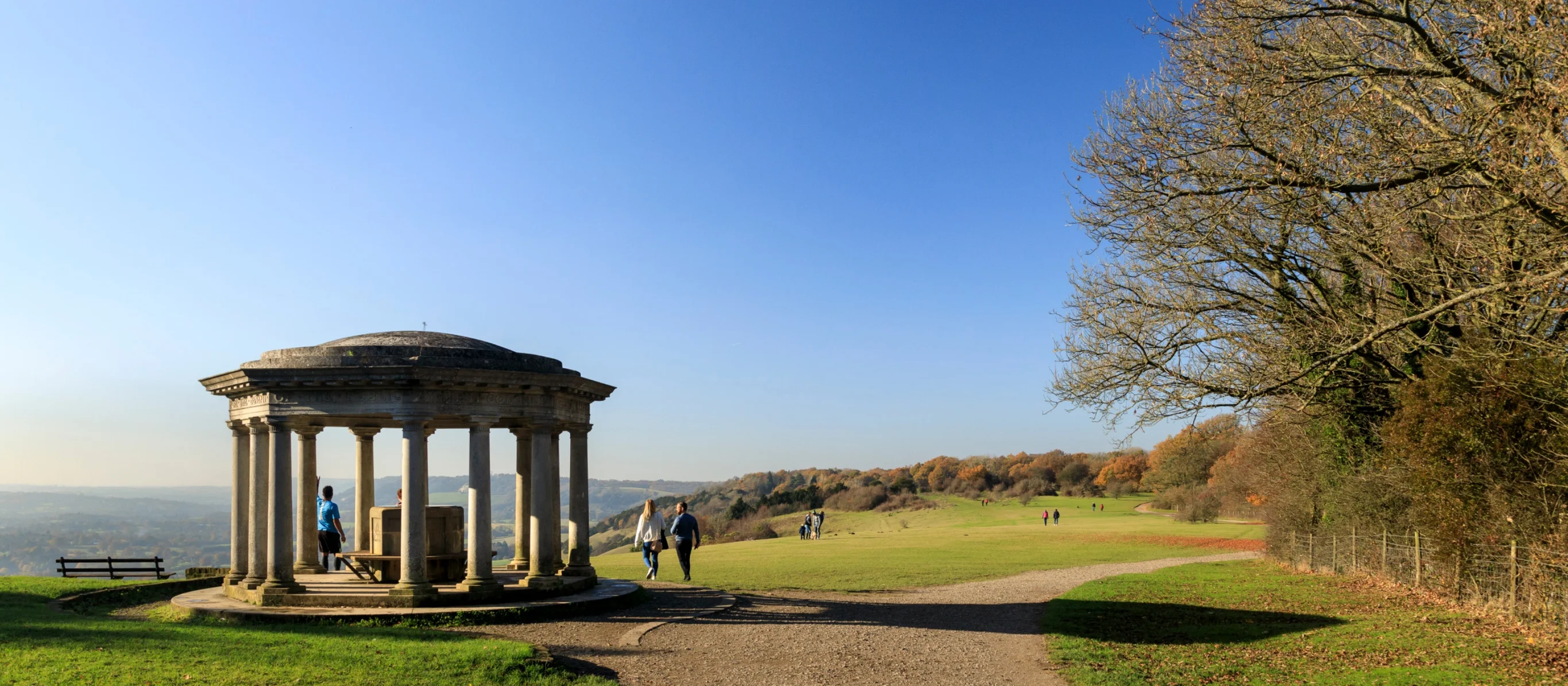 Reigate Hill landscape with the pavilion and trees