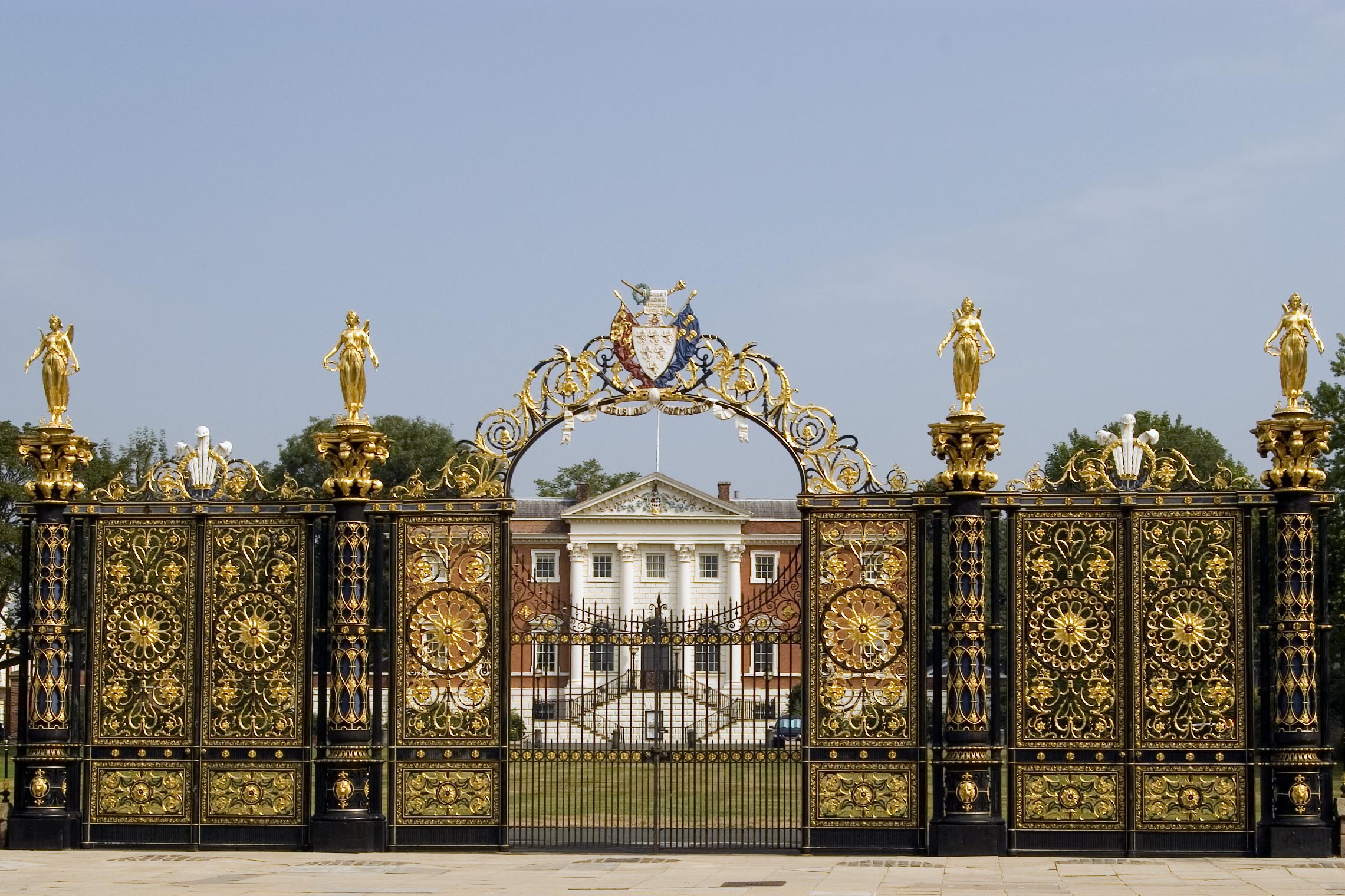 Warrington Town Hall seen through its gates